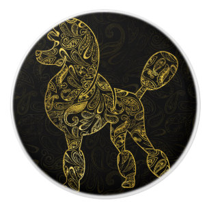 Pudelhund i det guld- Paisley mönster Knopp