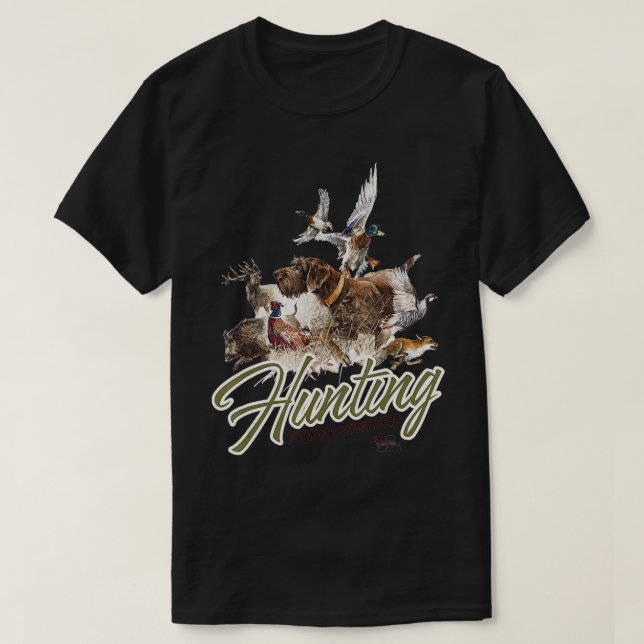 Pudelpeinter Hunting Hund T Shirt (Design framsida)