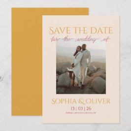 Puderröd och guld Foto save the date Inbjudningar