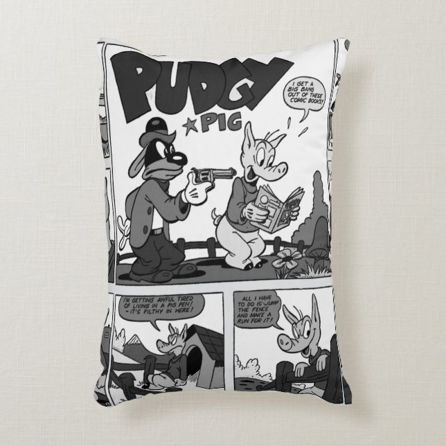 ’PUDGY Gris’ Tecknad Strip Pillow Prydnadskudde (Framsidan(Vertikal))
