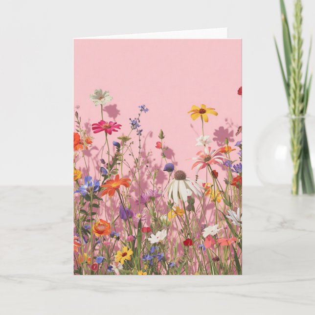 Pudra Rosa Bakgrund med vilda blommor Kort (Framsida)