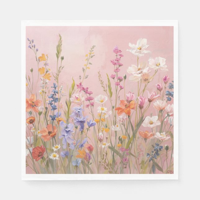 Pudra Rosa Bakgrund med vilda blommor Pappersservett (Framsidan)