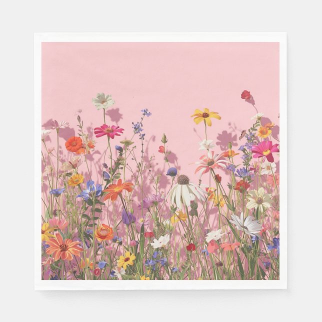 Pudra Rosa Bakgrund med vilda blommor Pappersservett (Framsidan)