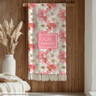Pudra Rosa Blommor Elegant Monogramfilt Fleecefilt