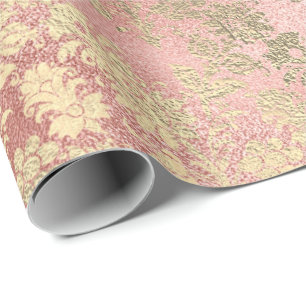 Pudrar den guld- blommigten för rodna rosa ros presentpapper