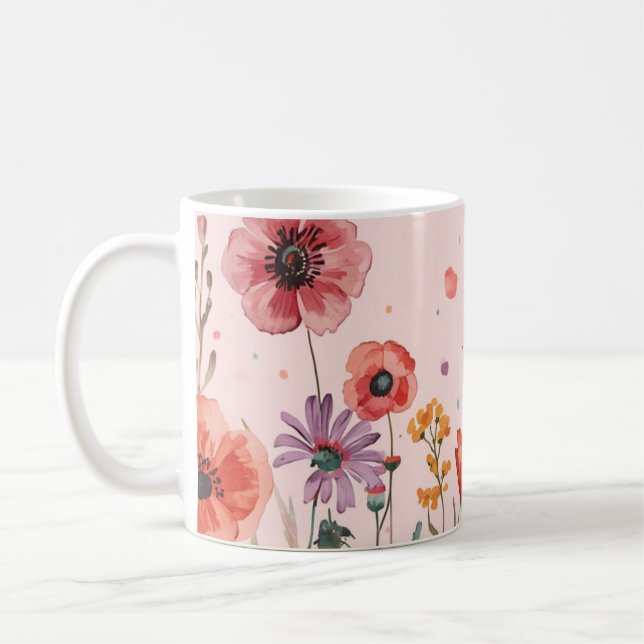 Pudrosabakgrund med vallmo & vilda blommor kaffemugg (Vänster)