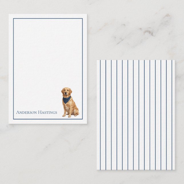 Pudsig golden retriever och ränder anteckningskort (Fram/baksida)