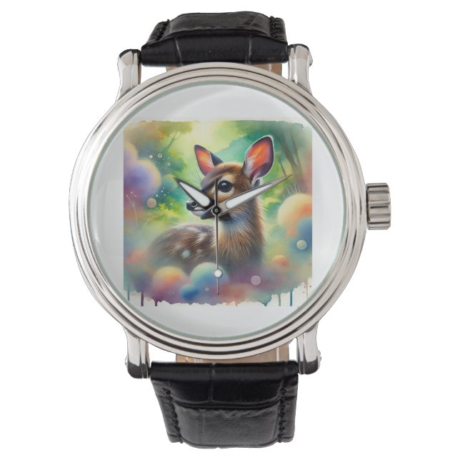 Pudu Deer 030724AREF115 - Watercolor Armbandsur (Framsida)
