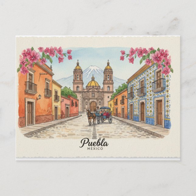 Puebla Mexico, vykort (Framsida)