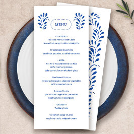 Puebla Stil Blue Mexican Bröllop Menu Program