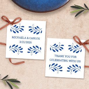 Puebla Stil Blue Mexican Wedding Favor Märkre Gåvor Etiketter