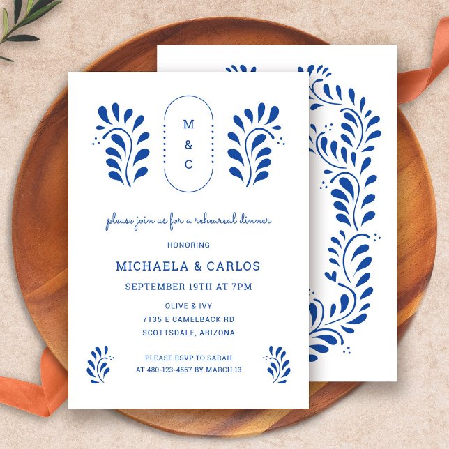 Puebla Stil Mexican Rehearsal Dinner-inbjudan Inbjudningar (Puebla Style Mexican Rehearsal Dinner Invitation by Fiesta Valley Print)