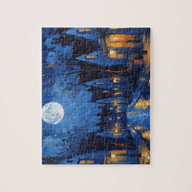 Pueblo de noche con luces y faroles pussel (Vertikal)