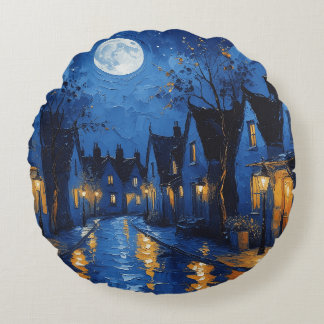 Pueblo de noche con luces y faroles rund kudde