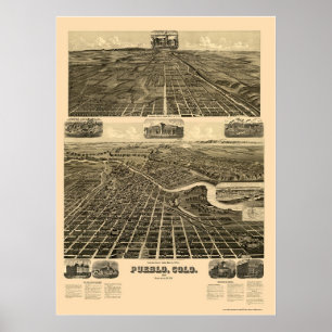 Pueblo panorama- karta för CO - 1890 Poster