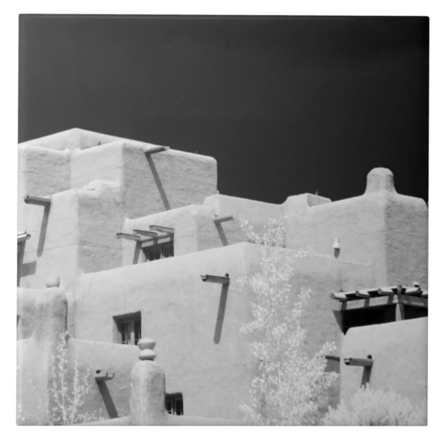 Pueblo stil adobe Inn vid Loretto, Santa Fe, New Kakelplatta (Framsidan)