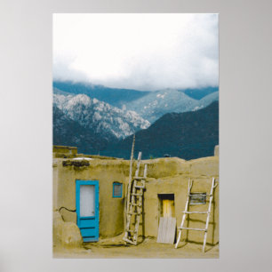 Pueblo Taos & Mountains Poster