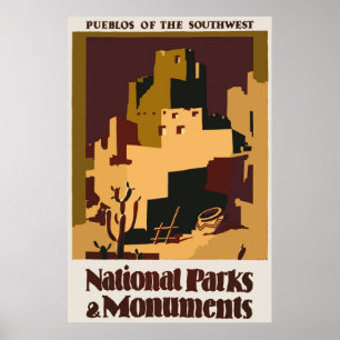Pueblos från sydvästra Vintage resor Poster