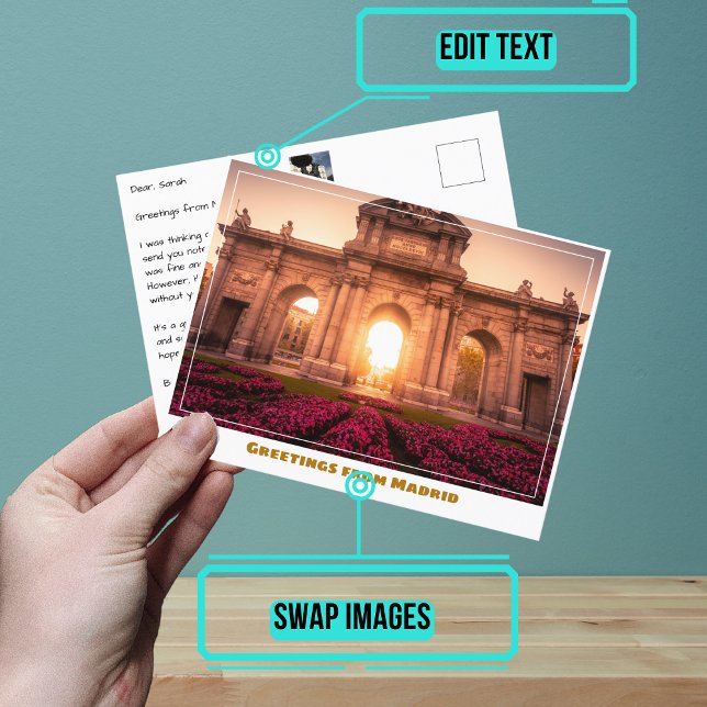 Puerta de Alcalá Madrid Spain Modern Vykort (Share your experiences with these stylish template postcards.)