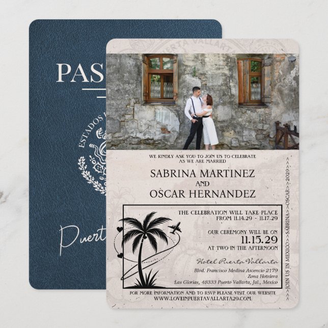 Puerta Vallarta-pass Bröllop Inbjudningar (Fram/baksida)