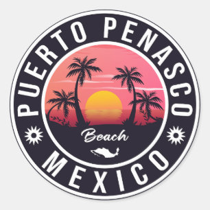 Puerto Peñasco Mexico Beach Retro Sunset 60 s Runt Klistermärke