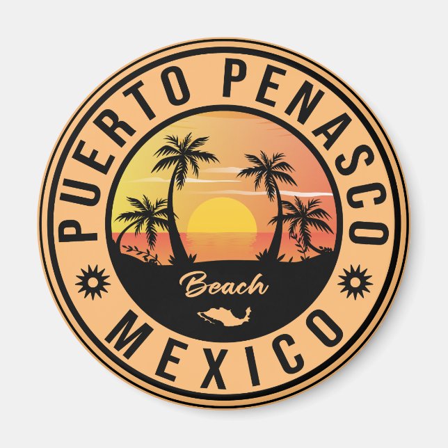 Puerto Peñasco Mexico Beach Retro Sunset 80 s Magnet (Framsidan)