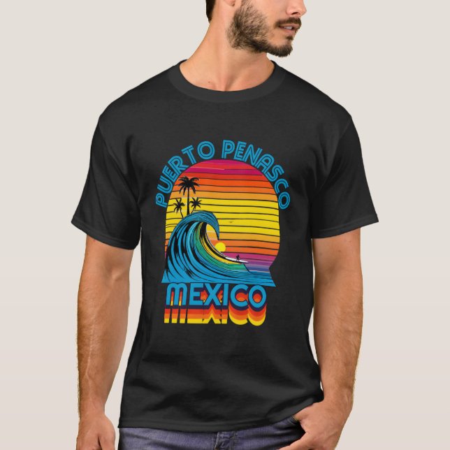 Puerto Penasco Mexico Retro Throwback Surfa & Beac T Shirt (Framsida)