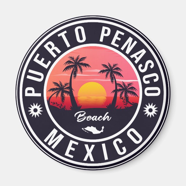 Puerto Peñasco Mexiko Beach Navy Retro Sunset Magnet (Framsidan)