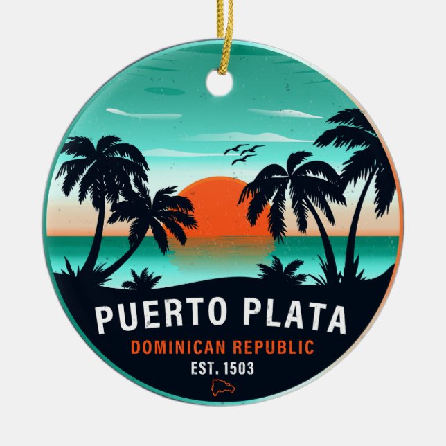 Puerto Plata Dominican Retro Sunset Souvenir 60 s Julgransprydnad Keramik (Framsidan)