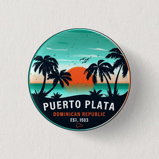 Puerto Plata Dominican Retro Sunset Souvenir 60 s Knapp (Framsida)