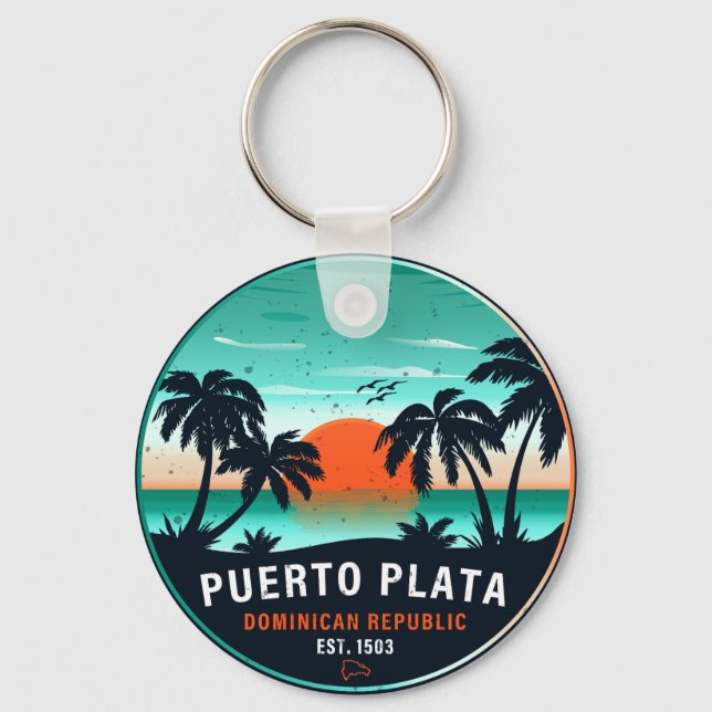 Puerto Plata Dominican Retro Sunset Souvenir 60 s Nyckelring (Framsida)