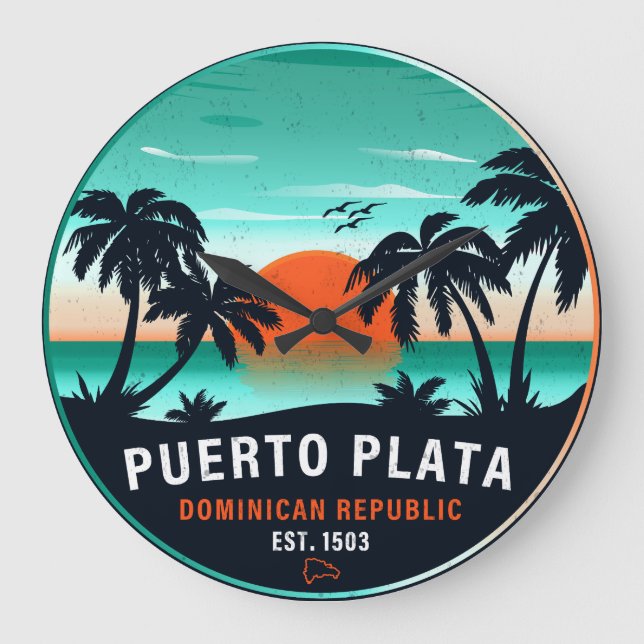 Puerto Plata Dominican Retro Sunset Souvenir 60 s Stor Klocka (Framsida)
