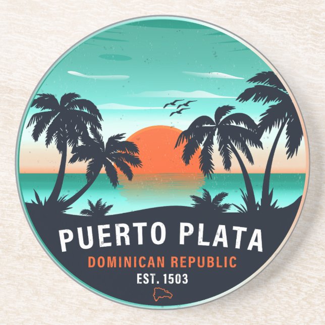 Puerto Plata Dominican Retro Sunset Souvenir 60 s Underlägg (Framsidan)