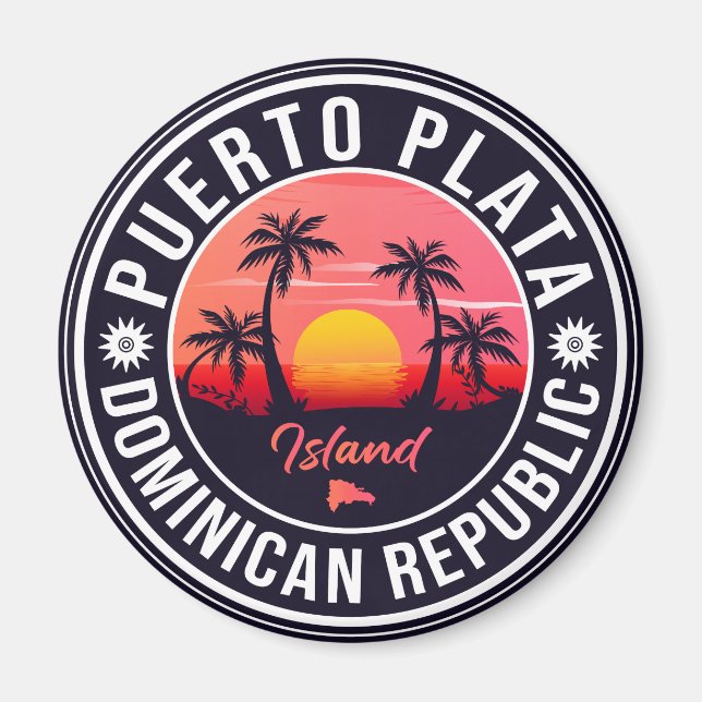 Puerto Plata Dominikanska republiken Retro Sunset  Magnet (Framsidan)