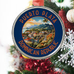 Puerto Plata Dominikanska republiken Sunset Retro Julgransprydnad Metall<br><div class="desc">Tryckdesign för Puerto Plata-reflektor. Puerto Plata,  officiellt känd som San Felipe de Puerto Plata,  är en stor kuststad i Dominikanska republiken och huvudstad i provinsen Puerto Plata.</div>