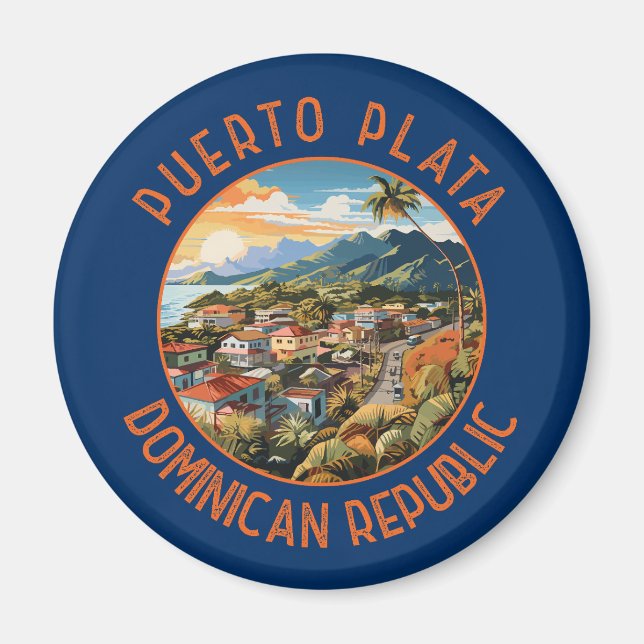 Puerto Plata Dominikanska republiken Sunset Retro Magnet (Framsidan)