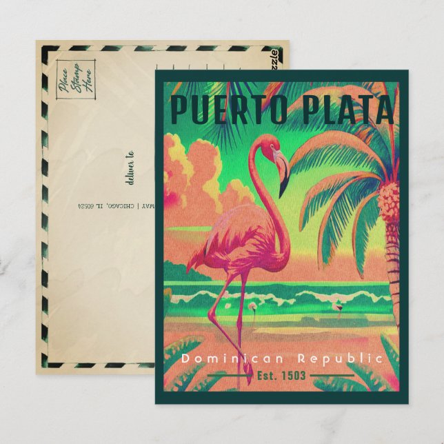 Puerto Plata DR Retro Flamingos Souvenir 1950-tale Vykort (Fram/baksida)