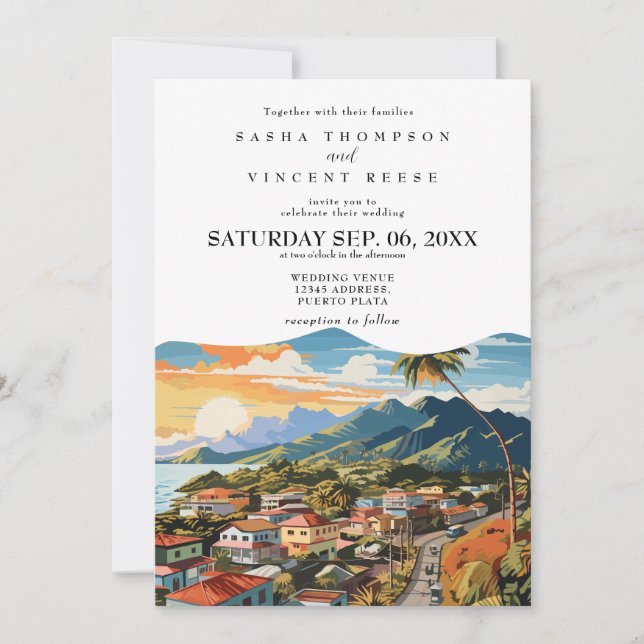 Puerto Plata Wedding Invitation Retro Inbjudningar (Framsida)