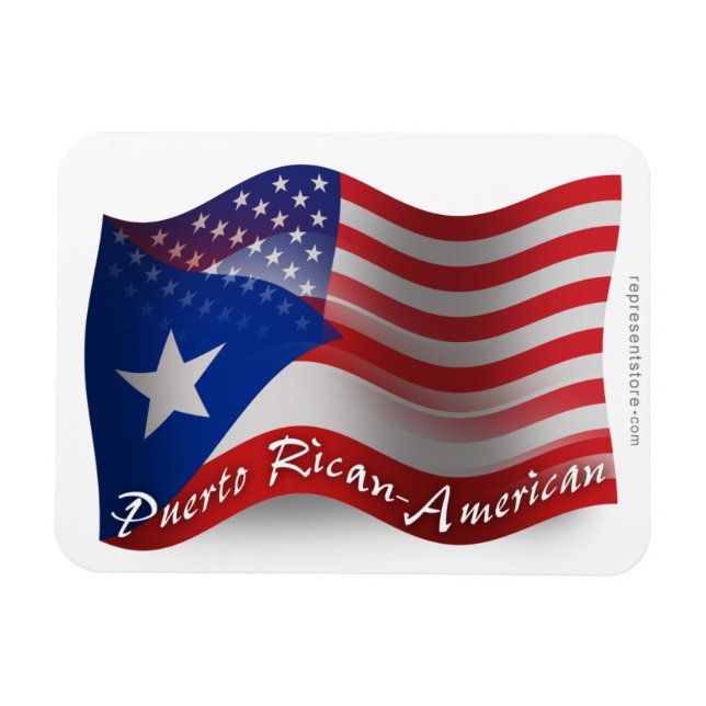 Puerto Rican-American Wave Flagga Magnet (Horisontell)