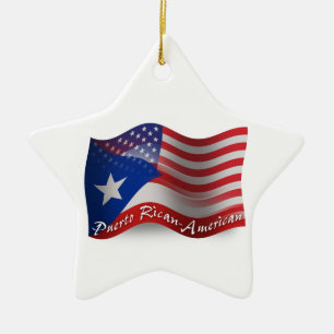 Puerto Rican-Amerikan som vinkar flagga Julgransprydnad Keramik