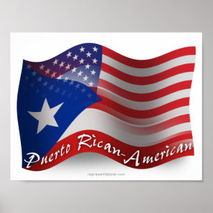 Puerto Rican-Amerikan som vinkar flagga Poster