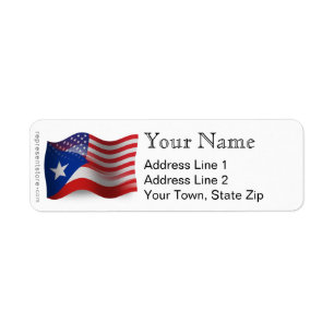 Puerto Rican-Amerikan som vinkar flagga Returadress Etikett