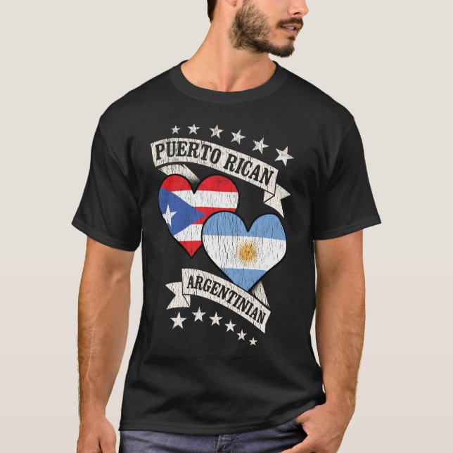Puerto Rican Argentinian Heart Flaggor T Shirt (Framsida)