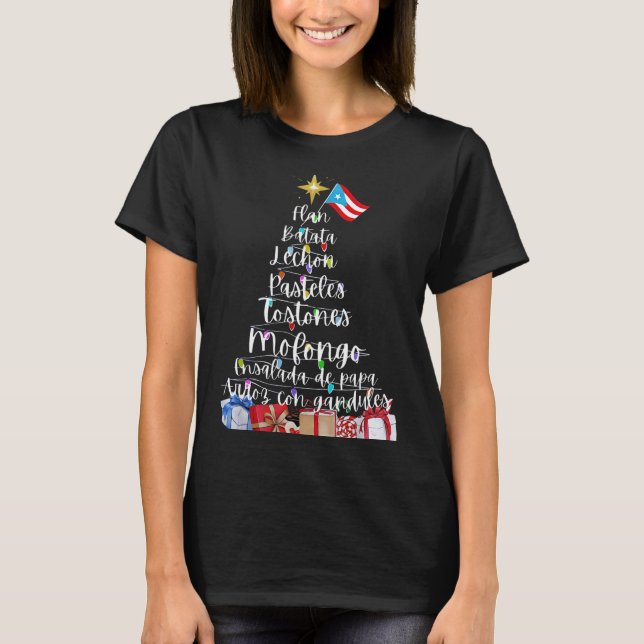 Puerto Rican Christmas Tree Lights Food Traditions T Shirt (Framsida)
