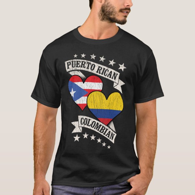 Puerto Rican Colombian Heart Flaggor T Shirt (Framsida)