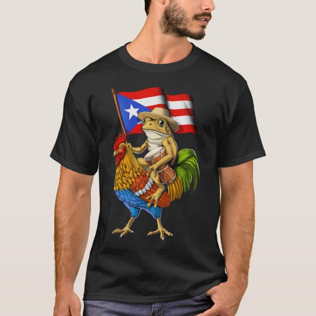 Puerto Rican Coqui Frog Riding Tupp T Shirt (Framsida)