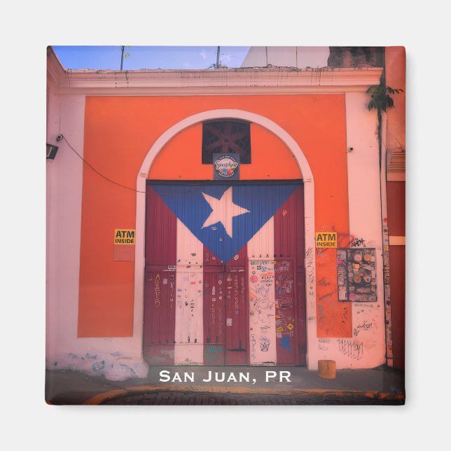 Puerto Rican Flag (Old San Juan, PR Street Art) Magnet (Framsidan)