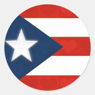 Puerto Rican flagga av röda randiga hjärtor Runt Klistermärke