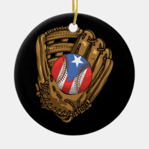 Puerto Rican Flagga Baseball Sport Puerto Rico Bas Julgransprydnad Keramik