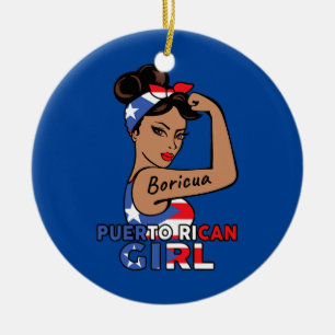 Puerto Rican Flagga Boricua Girl Womens Puerto Ric Julgransprydnad Keramik
